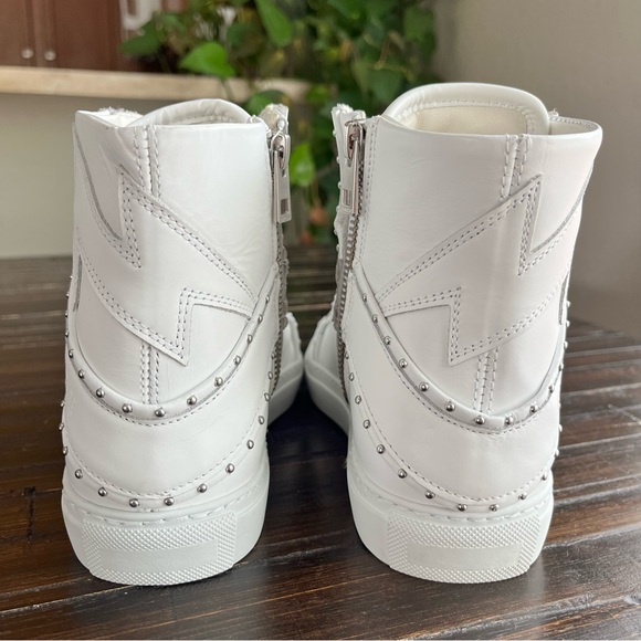 ZADIG & VOLTAIRE ZV1747 High Flash Studded Leather Sneakers in Off White NEW - Picture 10 of 14